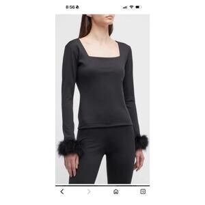 NWT Sleeper Weekend Chic Black Long Sleeve Top with Feathered Cuffs sz M